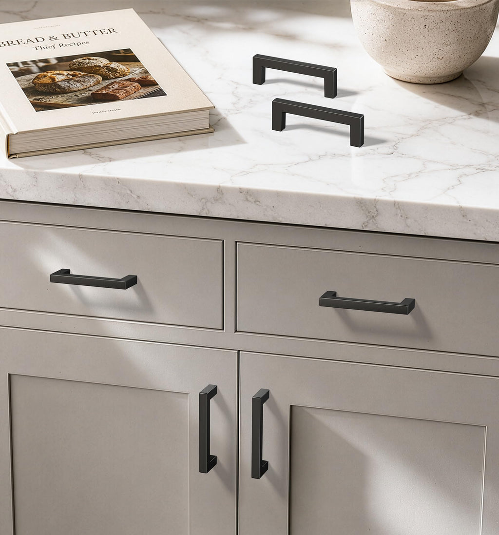 Matte Black Cabinet Handles, 3 Inch CC, Solid Kitchen Pulls, 25 Pack