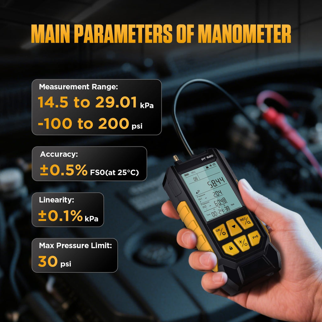 PT520 Manometer Gas Tester Dual-Port -100 to 200 KPa