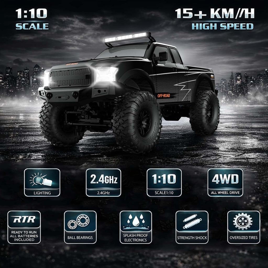 RC Cars RC Crawler 1/10 Scale RTR Remote Control Car 4WD 2.4GHz Brushed Offroad Racing Hobby Grade Model Vehicle with