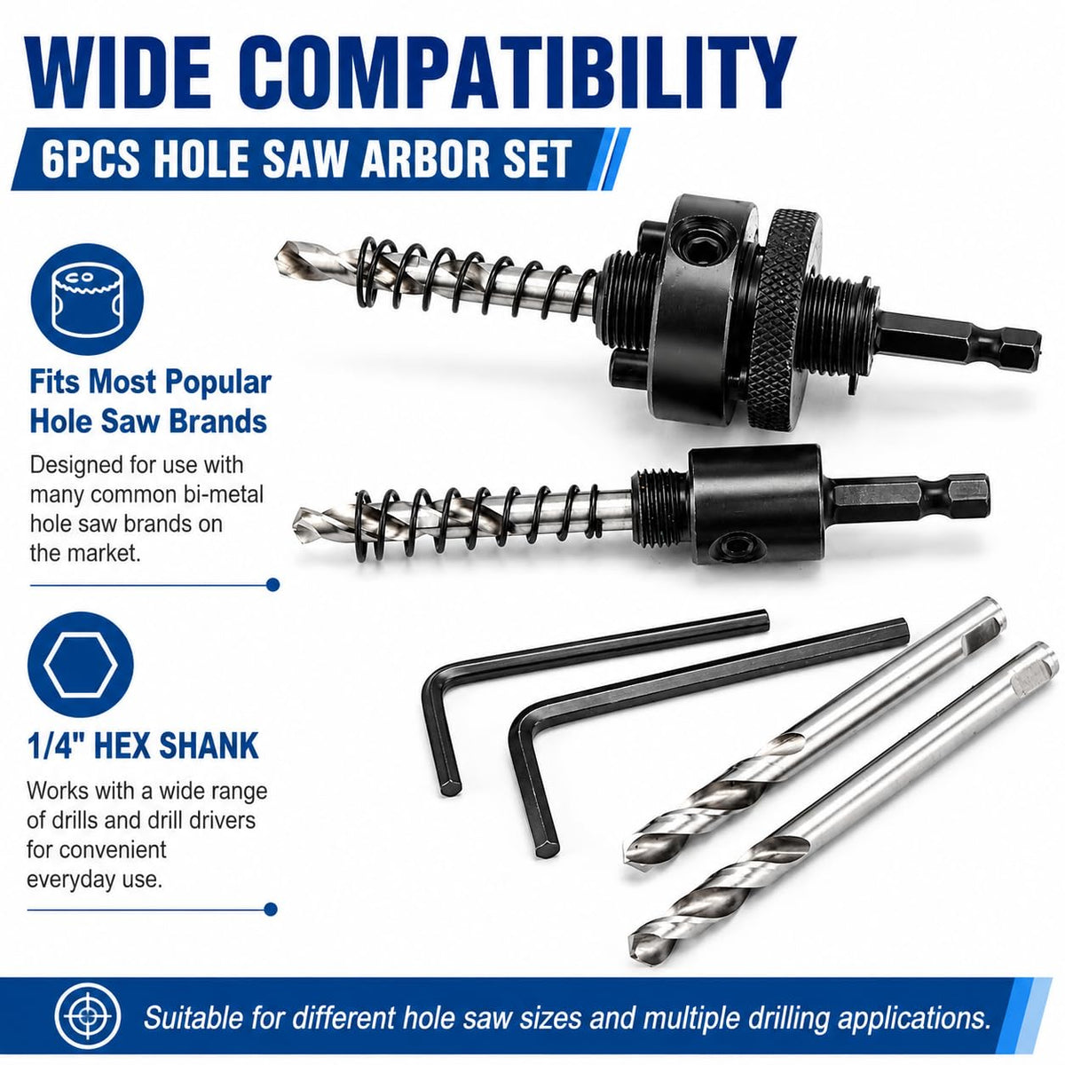 6-Piece Hole Saw Arbor Set, 1/4" Hex Quick Change Shanks