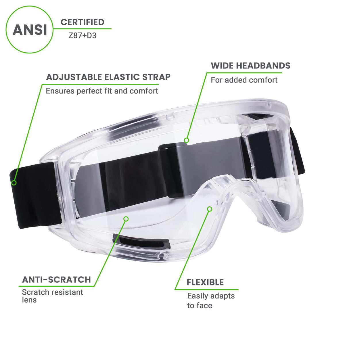 Vision-1000 Anti-Fog Safety Goggles, ANSI Z87.1 (4 Pack)