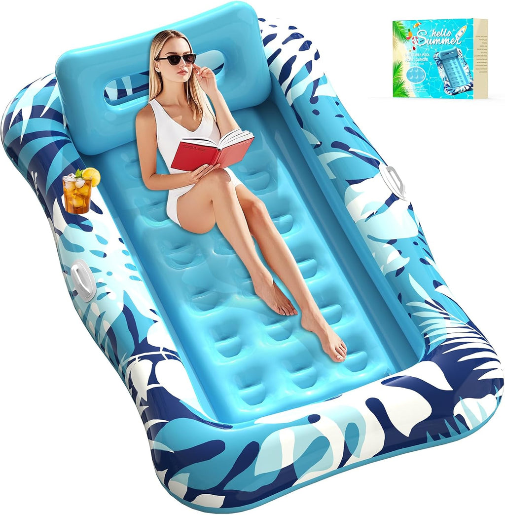 Pool Floats Adult,76"x48" XL Inflatable Tanning Pool Lounger Float with Pillow,4 in 1 Suntan Tub Sunbathing Raft