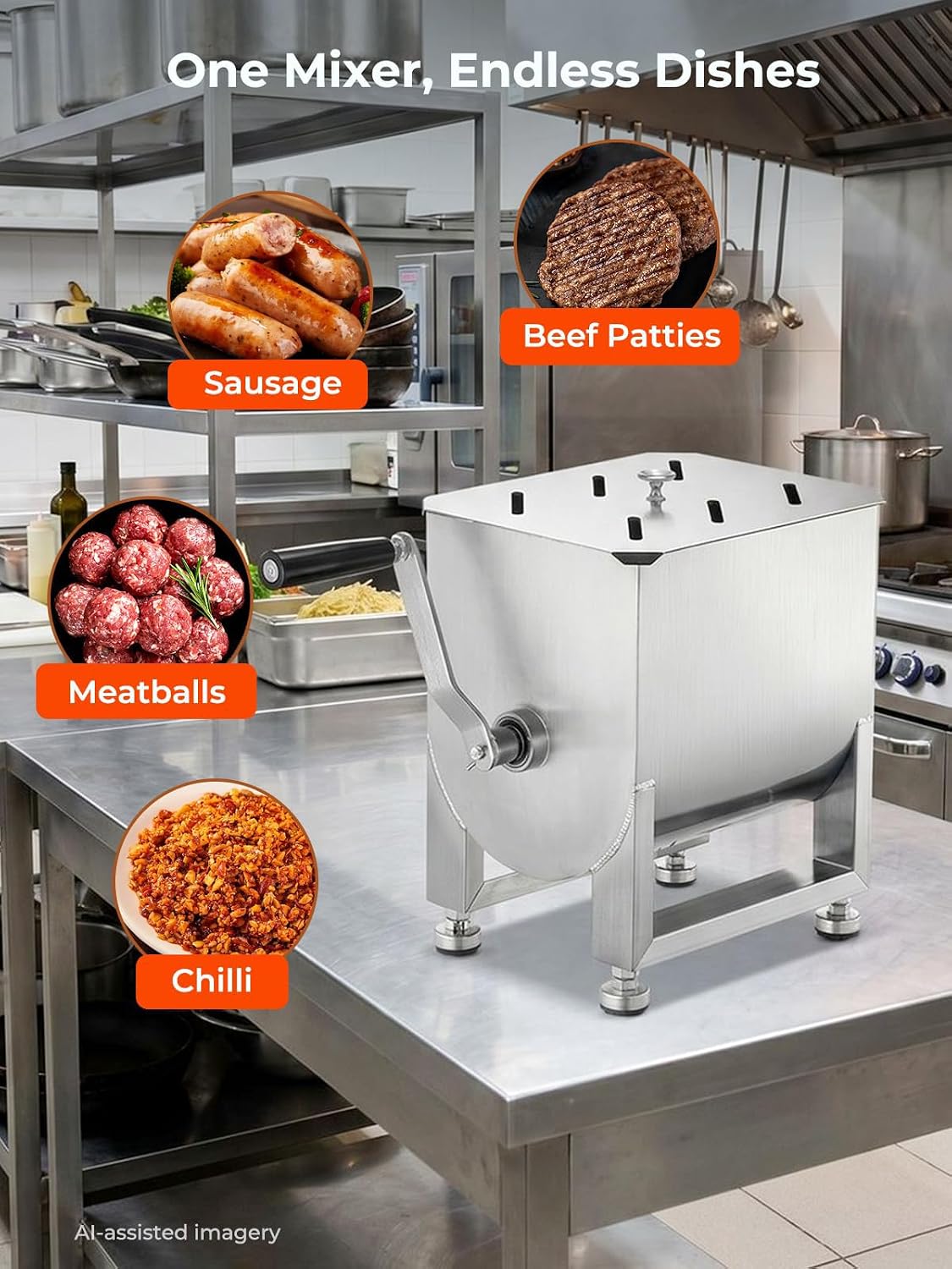 20lbs Manual Meat Mixer, 304 Stainless Steel Meat Mixer for Sausage Making, Deer & Wild Game Processing, Ground Beef