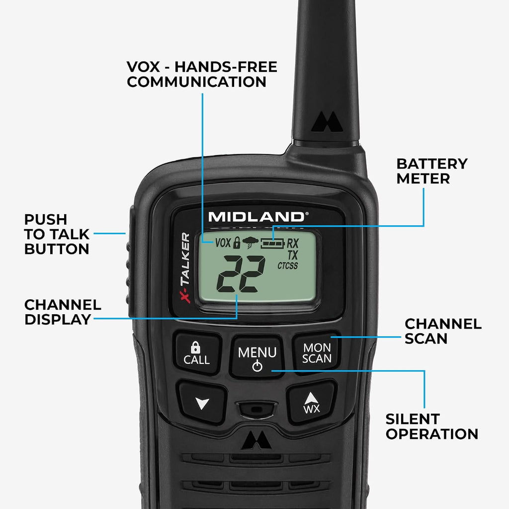 T10 X-Talker FRS Walkie Talkie, Black, 2 Pack | License Free, Up to 20 Mile Radius, 22 Channels, 38 Privacy Codes