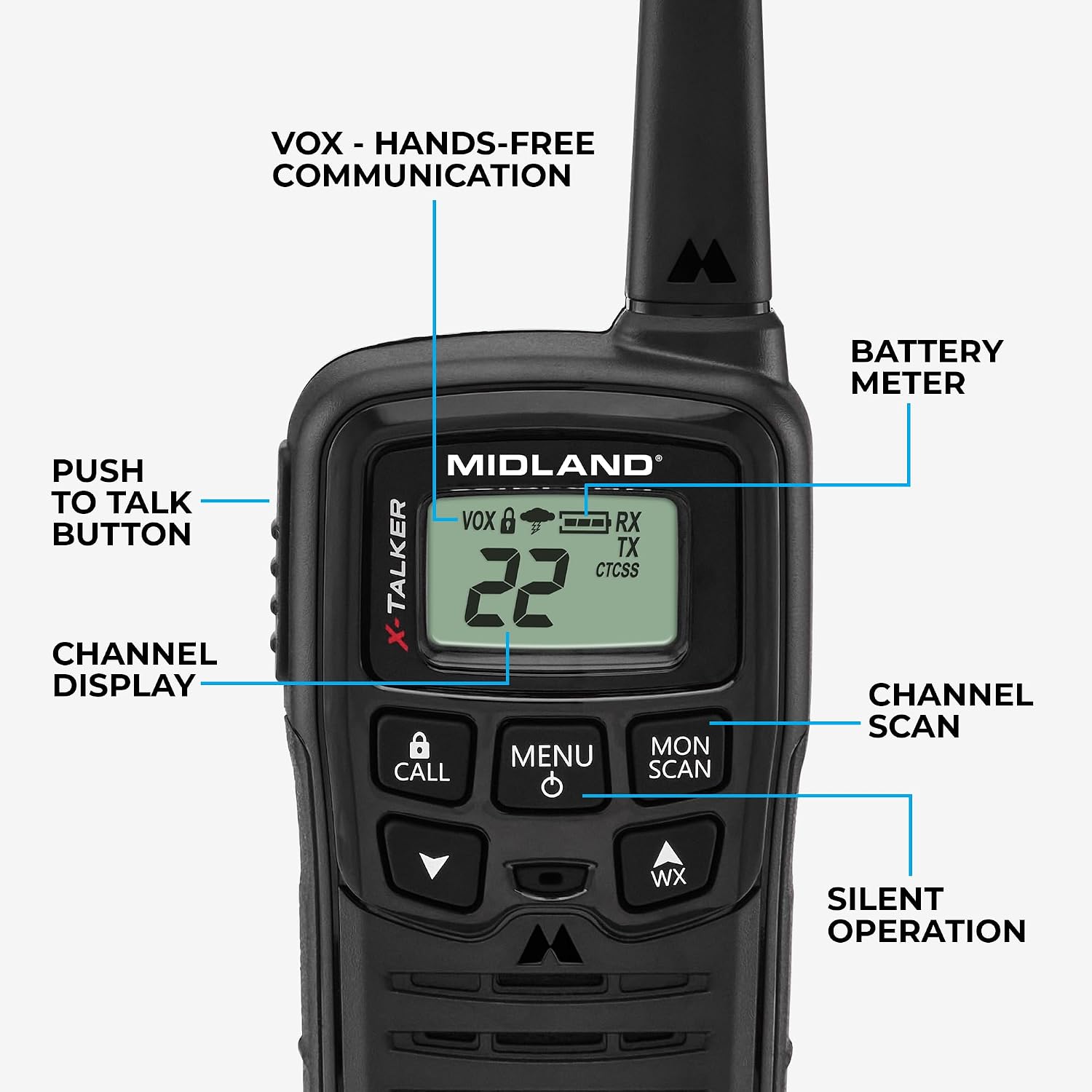T10 X-Talker FRS Walkie Talkie, Black, 2 Pack | License Free, Up to 20 Mile Radius, 22 Channels, 38 Privacy Codes