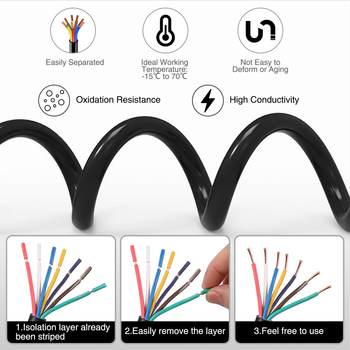 Nilight 100 Feet 7 Way Trailer Extension Cable 14 Gauge 7 Conductor
