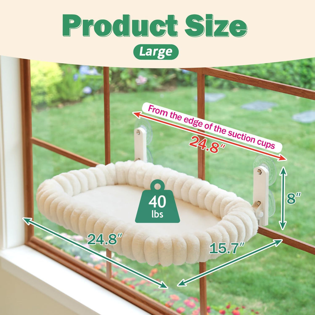 SnugCloud Foldable Cat Window Perch - Cordless, Ultra Soft Machine Washable Bed with 4-Sided Bolster, Metal Frame