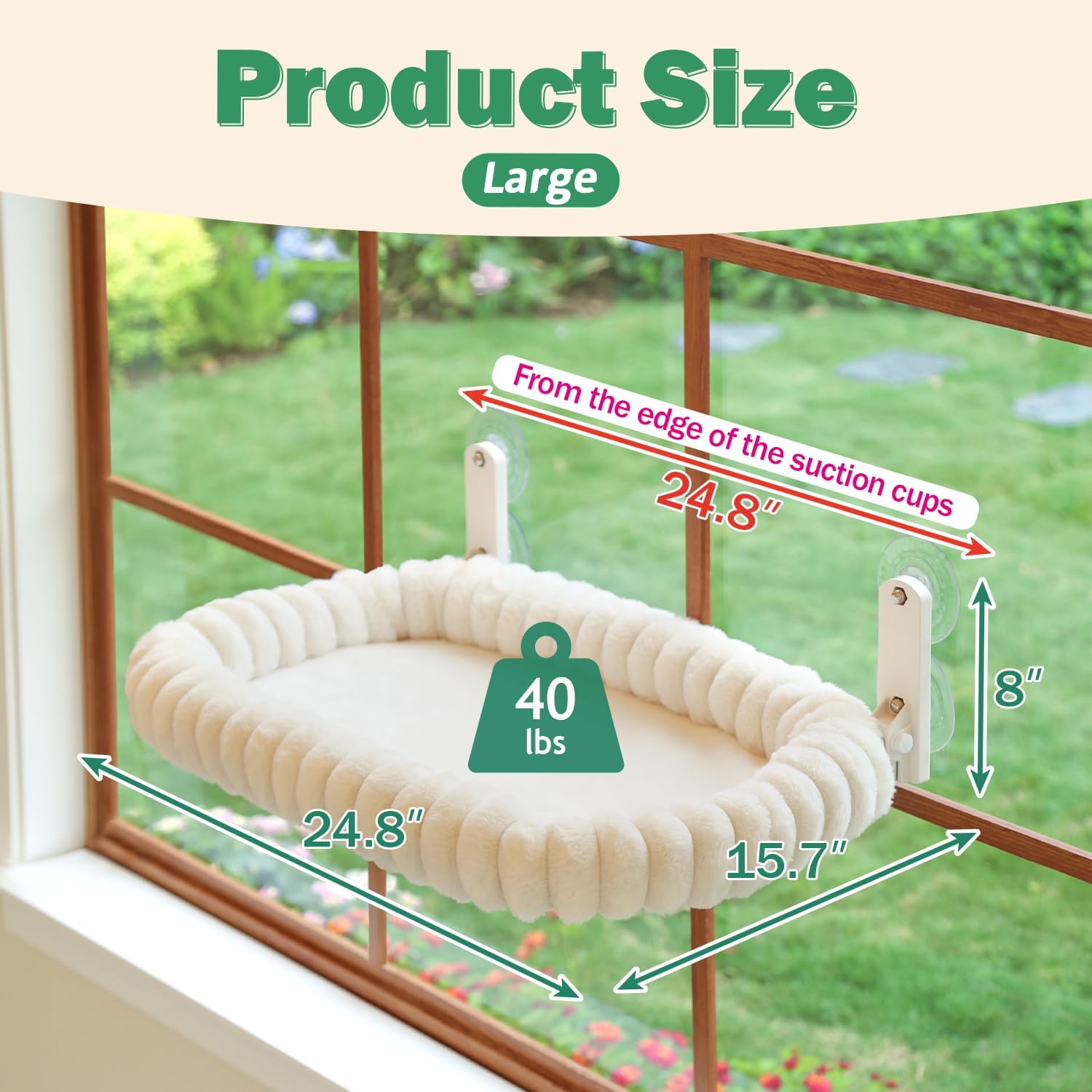 SnugCloud Foldable Cat Window Perch - Cordless, Ultra Soft Machine Washable Bed with 4-Sided Bolster, Metal Frame