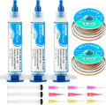 Solder Wick And Solder Flux Paste, No Clean Soldering Flux (3 Piece) Desoldering Wick Braid (2 Piece) For Electronics Repair For Disassemble Electrical Components (5 Pack Kit)