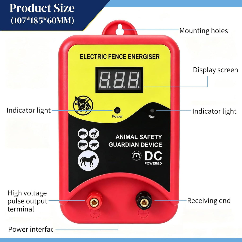 12KV Electric Fence Charger, 10 Mile Pulse Waterproof Energizer with LED Indicator, Livestock & Wild Animal Repeller