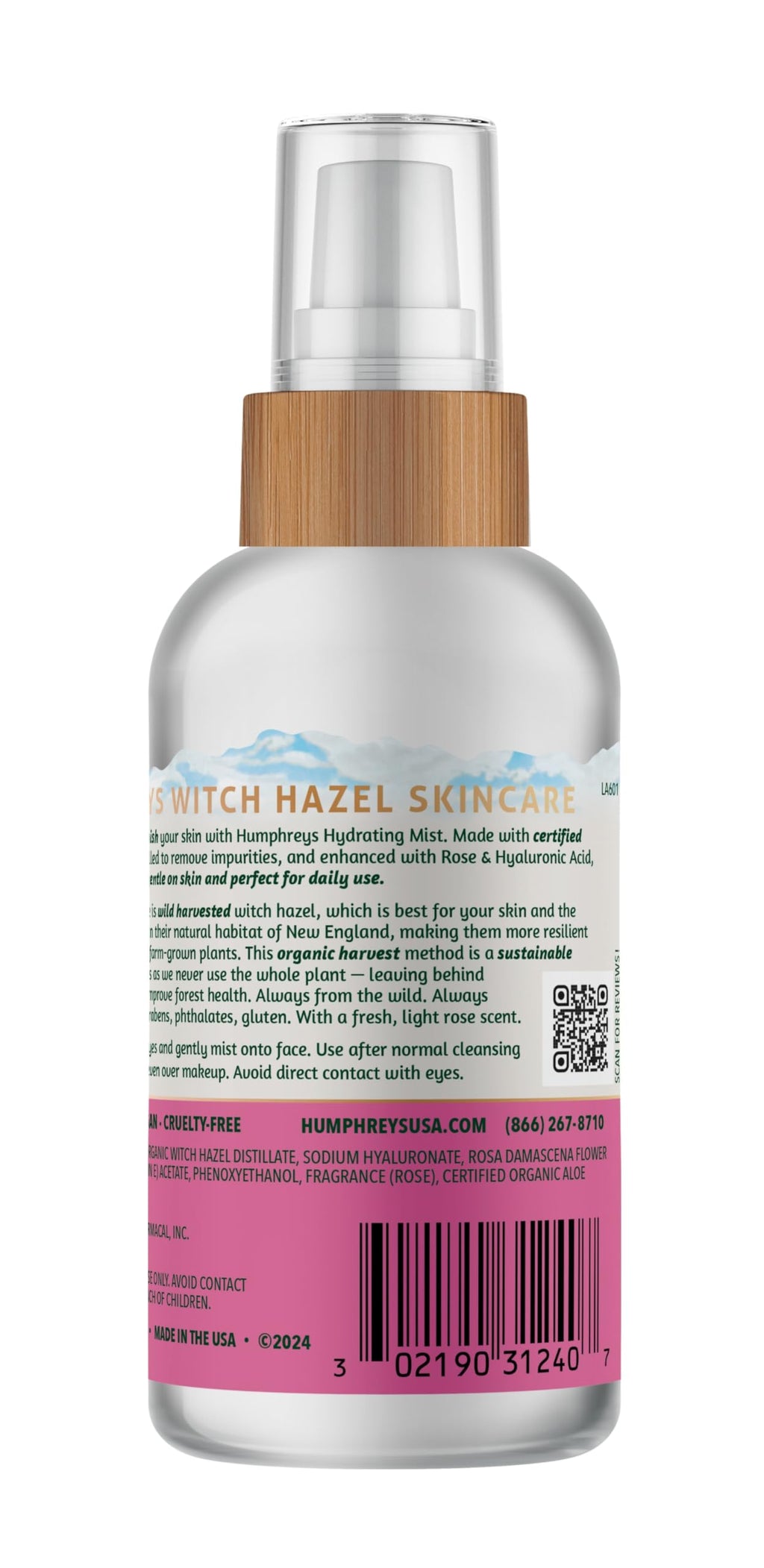 Witch Hazel Hydrating Toner Mist Spray | Rose Water | 3.3 Fl Oz