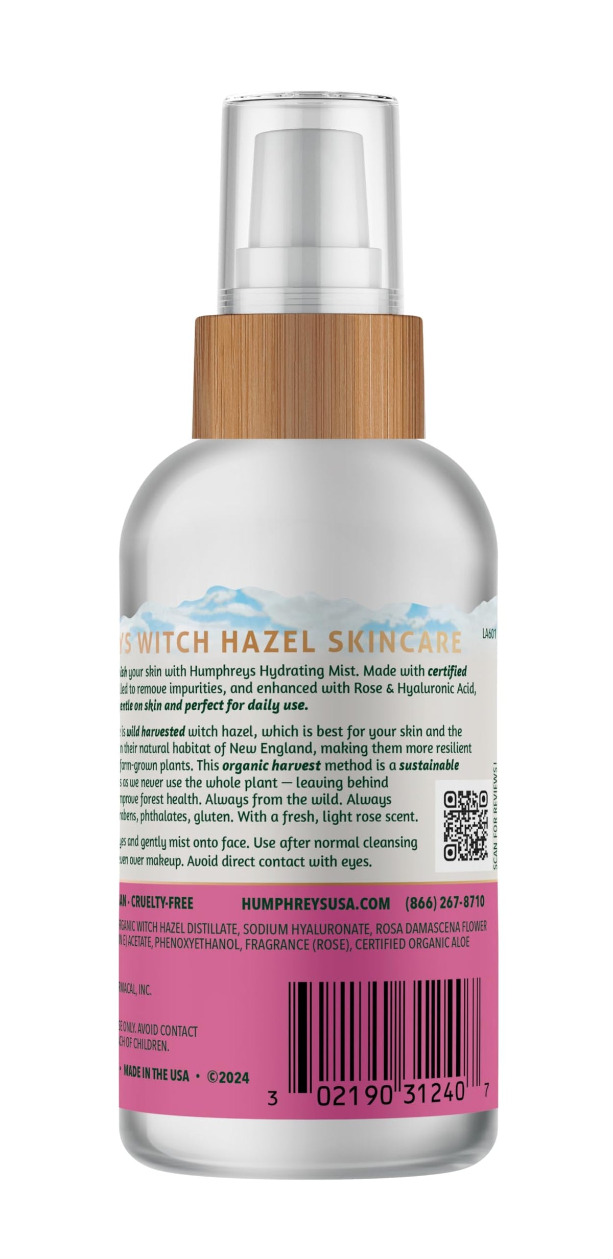 Witch Hazel Hydrating Toner Mist Spray | Rose Water | 3.3 Fl Oz