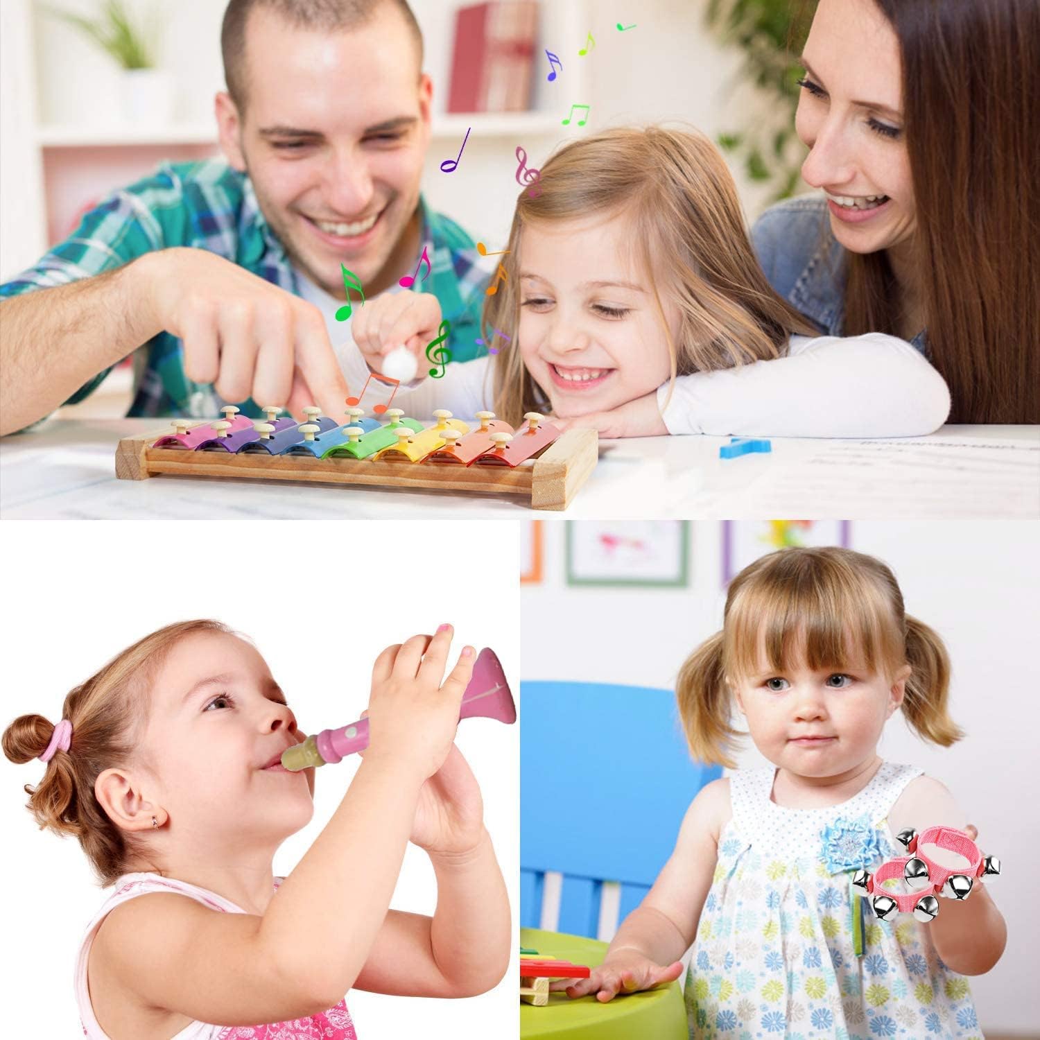 Kids Musical Instruments Sets, Non-Toxic Musical Toy, Wooden Percussion Instruments Toys Tambourine Xylophone for