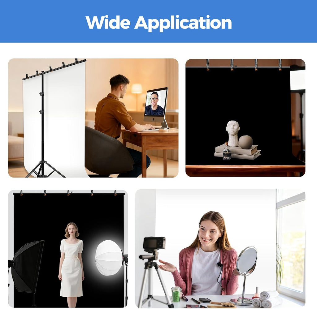 6.5x5ft 2in1 Black&White Photo Backdrop Stand Kit with T-Shape Stand | Reversible 2-in-1 backdrop, black and white