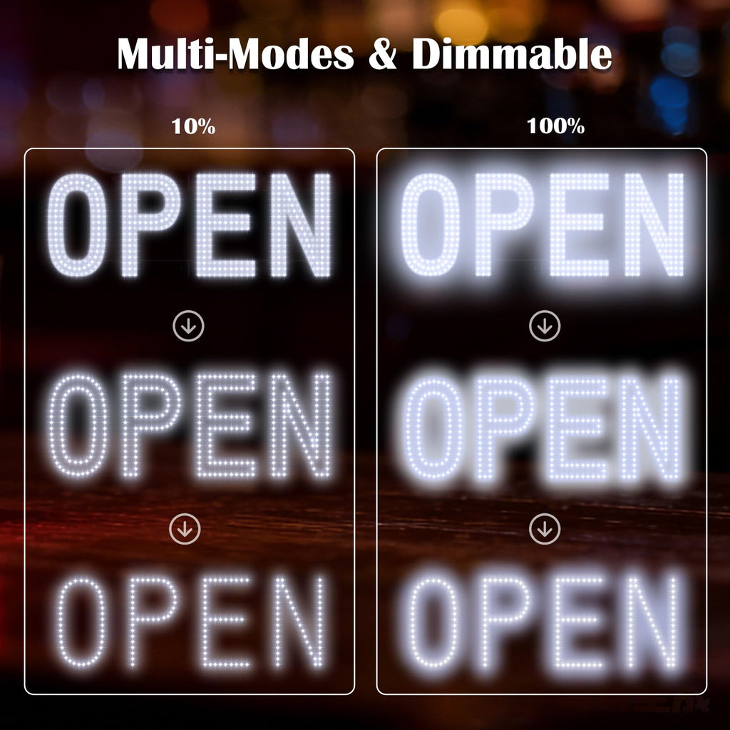LED Open Signs for Business, 30"x10" Remote Control Dimmable Hanging Kit