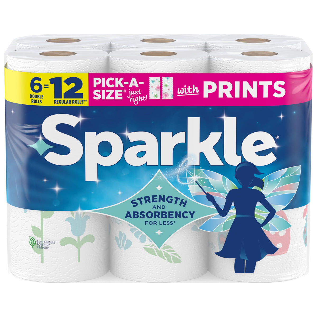 Pick-A-Size Paper Towels, 2-Ply Spirited Prints, 6 Double Rolls