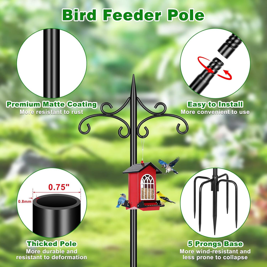 Double Shepherd Hook for Outdoor,72in Heavy Duty Bird Feeder Pole