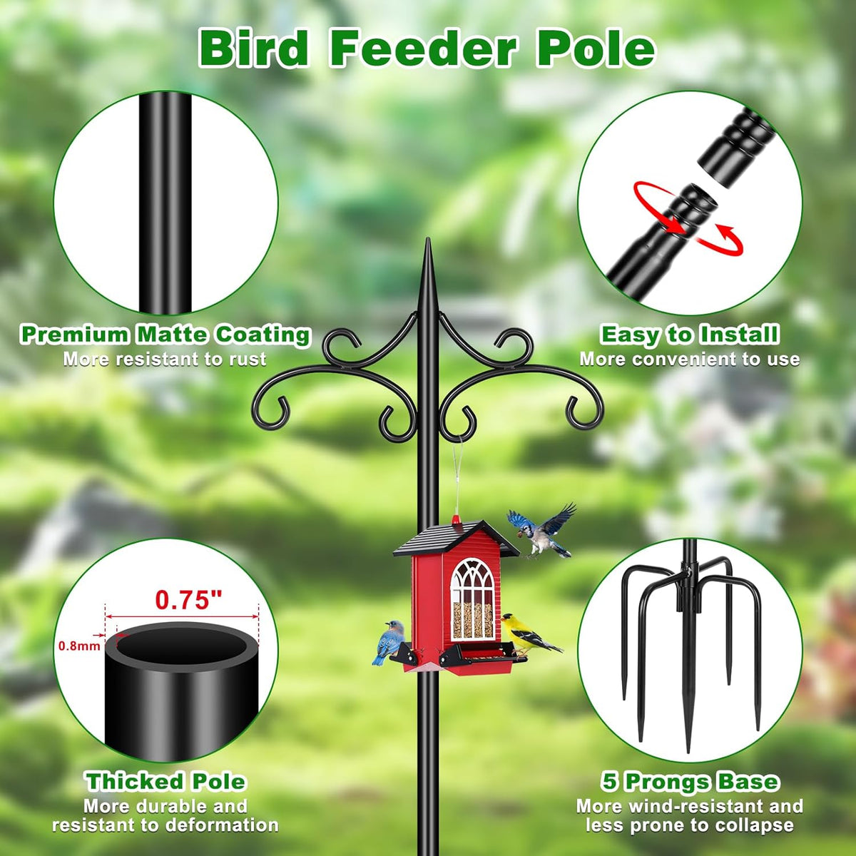 Double Shepherd Hook for Outdoor,72in Heavy Duty Bird Feeder Pole