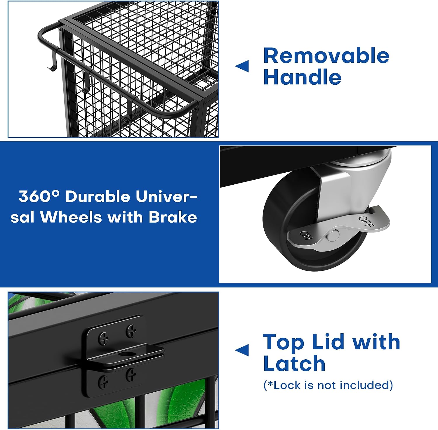 41.7" Extra Large Ball Cart Storage Rolling with Lockable Wheels Lid | Removable Handle, Holds Up to 36 Balls