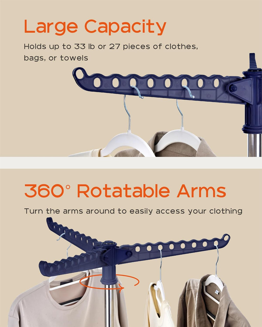 Clothes Drying Rack Foldable, 59 inch Tripod Laundry Drying Rack Indoor with Rotating Clothes Rail for 27 Pieces of