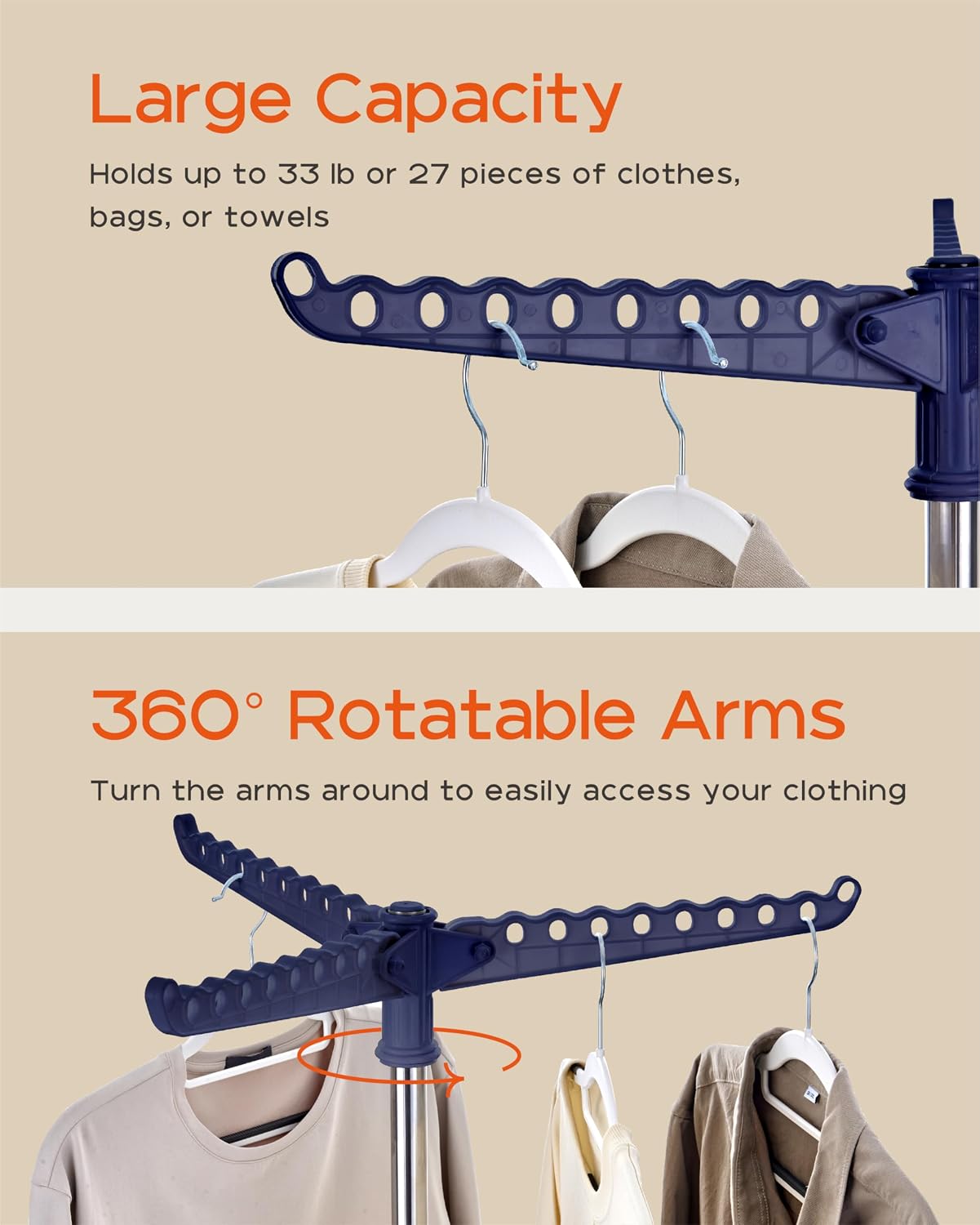 Clothes Drying Rack Foldable, 59 inch Tripod Laundry Drying Rack Indoor with Rotating Clothes Rail for 27 Pieces of