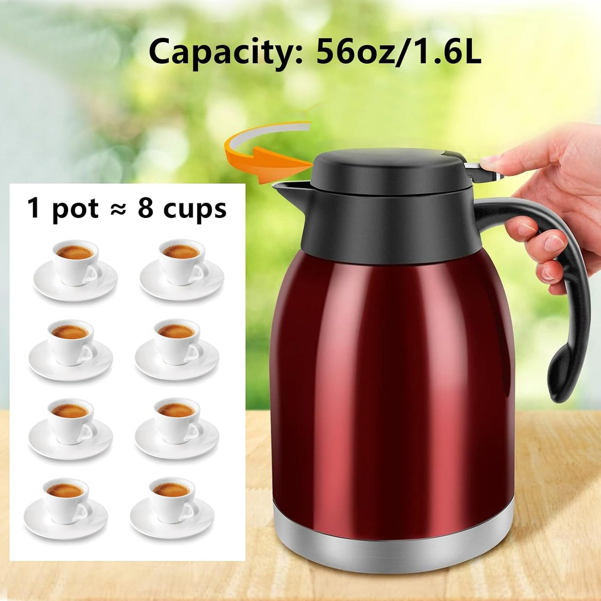 54oz Thermal Coffee Carafe, Stainless Steel Insulated Vacuum Coffee Carafes