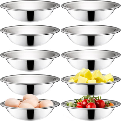 10 Pack Small Stainless Steel Bowls, 6 1/2 Inch Wide Kitchen Metal Bowl with Flat Base, 3/4 Quart Prep Bowls for Meal