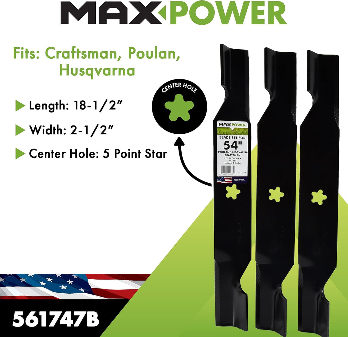 MaxPower 561747B USA MADE 3 Blade Set