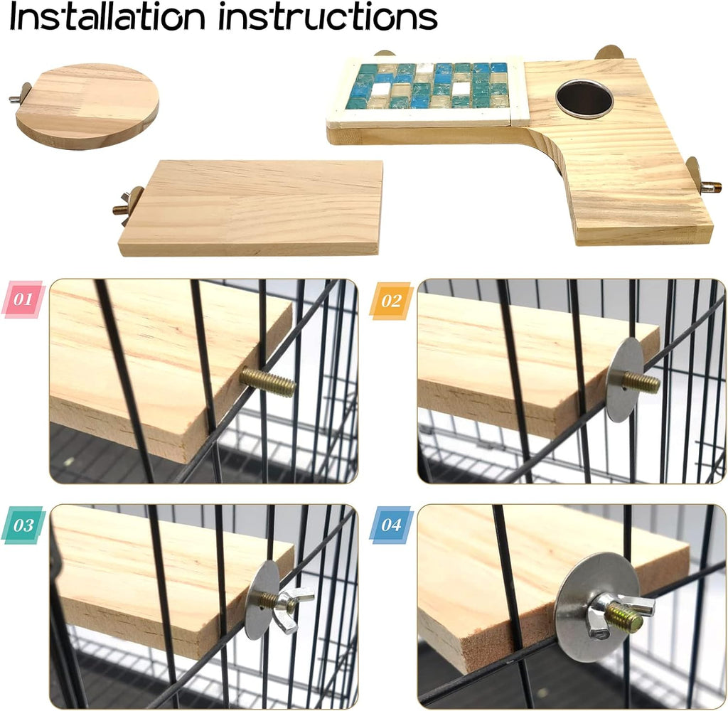 Wooden Hamster Cage Platform Set Wood Chinchilla Ledges and Platforms Rectangle L-Shaped Round Cage Accessories with