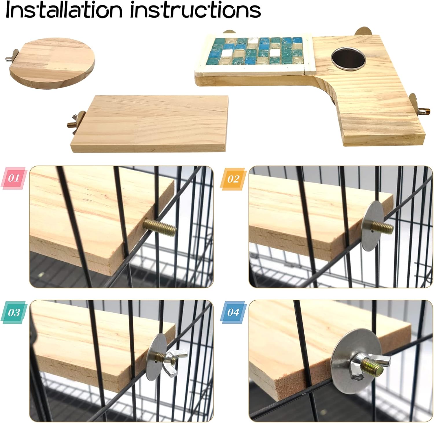 Wooden Hamster Cage Platform Set Wood Chinchilla Ledges and Platforms Rectangle L-Shaped Round Cage Accessories with