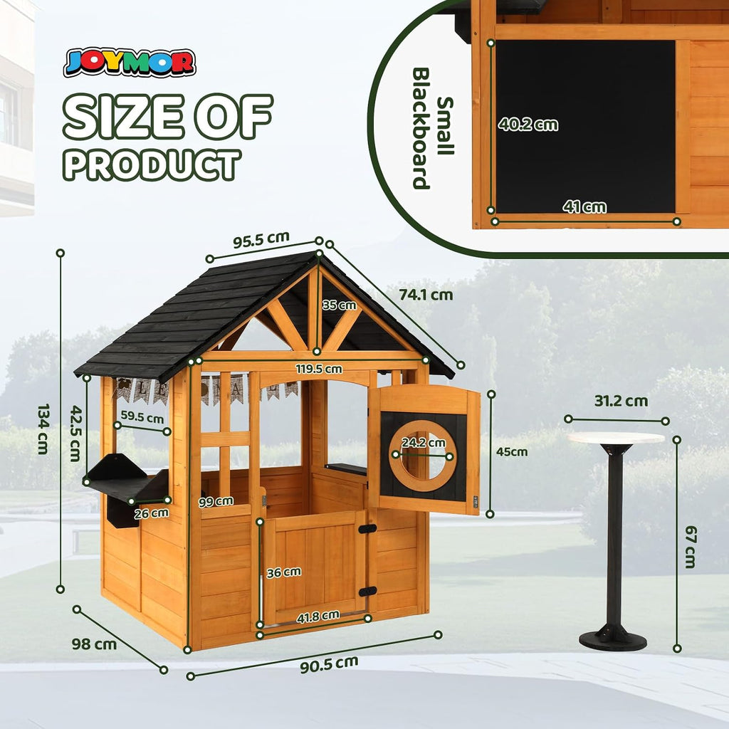 Kids Outdoor Playhouse with Snack Bar, Chalkboard & Lemon Banner, Toddler Outdoor Toys for Backyard Garden Indoor