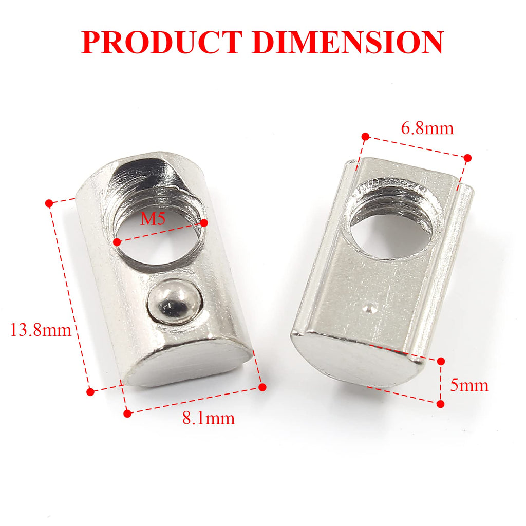 Rierdge 2020 Series M6 Half Round Roll in Spring T Nuts, 50 Pcs