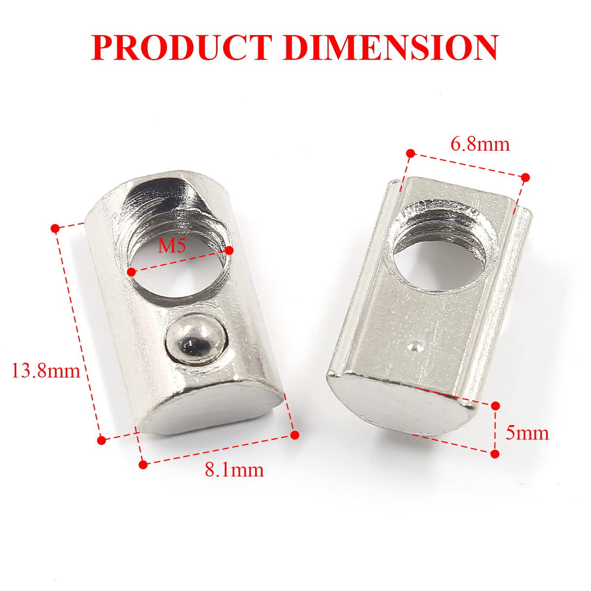 Rierdge 2020 Series M6 Half Round Roll in Spring T Nuts, 50 Pcs