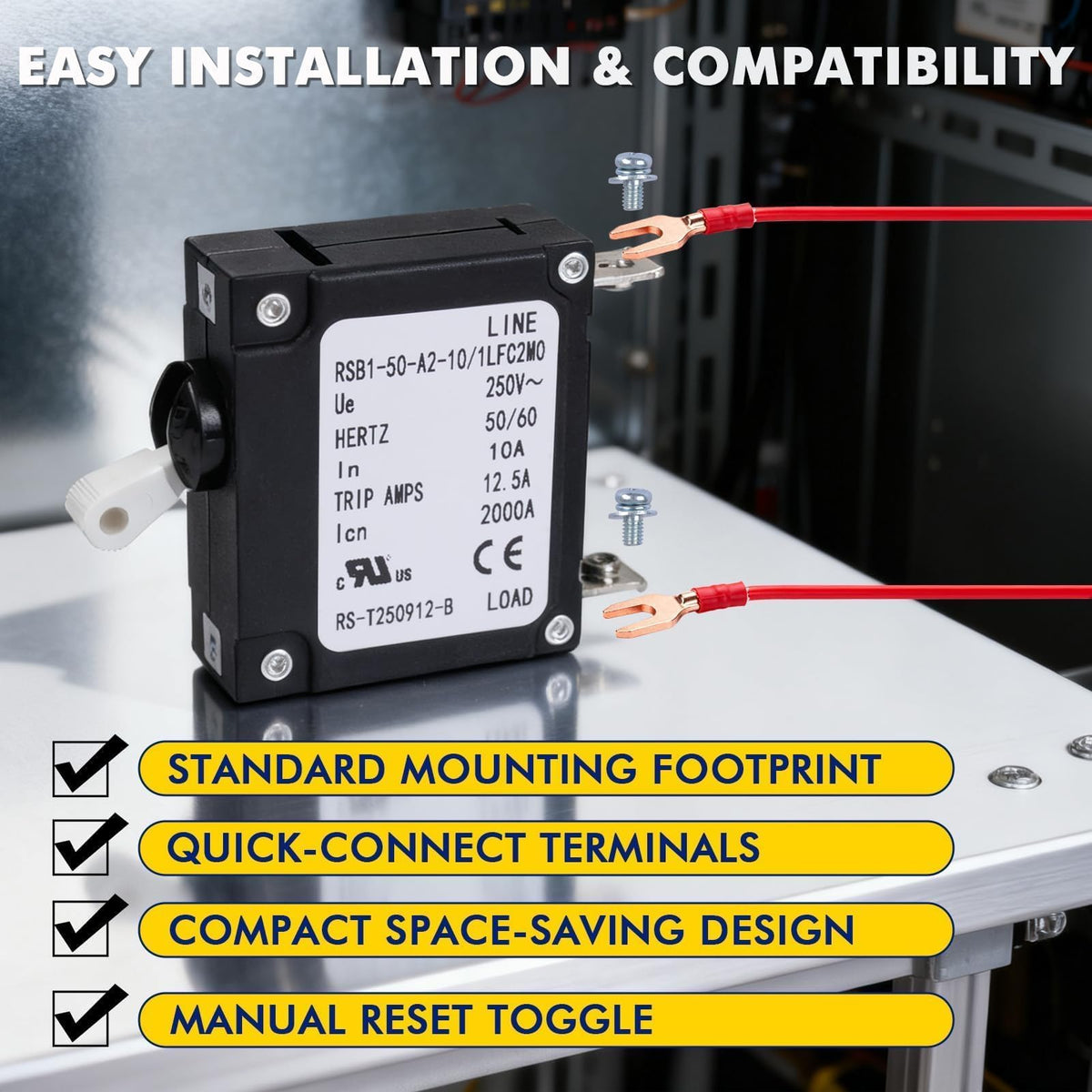 10 Amp Single Pole Toggle Magnetic Circuit Breaker, AC 250V
