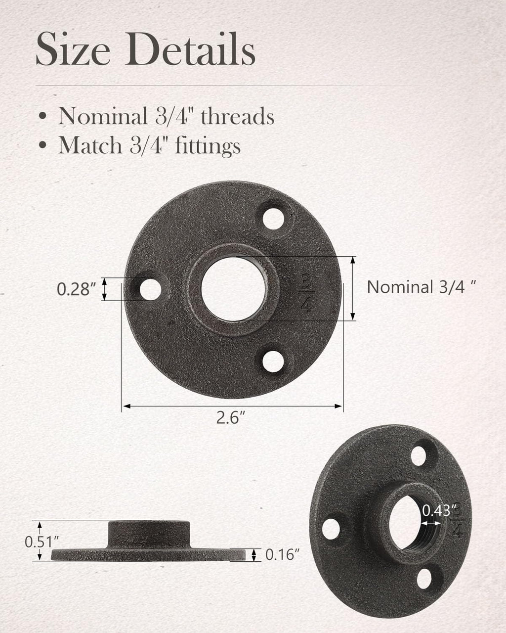 10 Pack 3/4 Inches Industrial Malleable Cast Iron Floor Flange