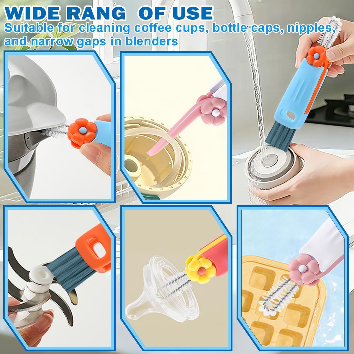 3 in 1 Cup Lid Cleaning Brush, 4PCS Multifunctional Crevice Cleaning Brush for Water Bottle Insulated Cup Tumbler Lid