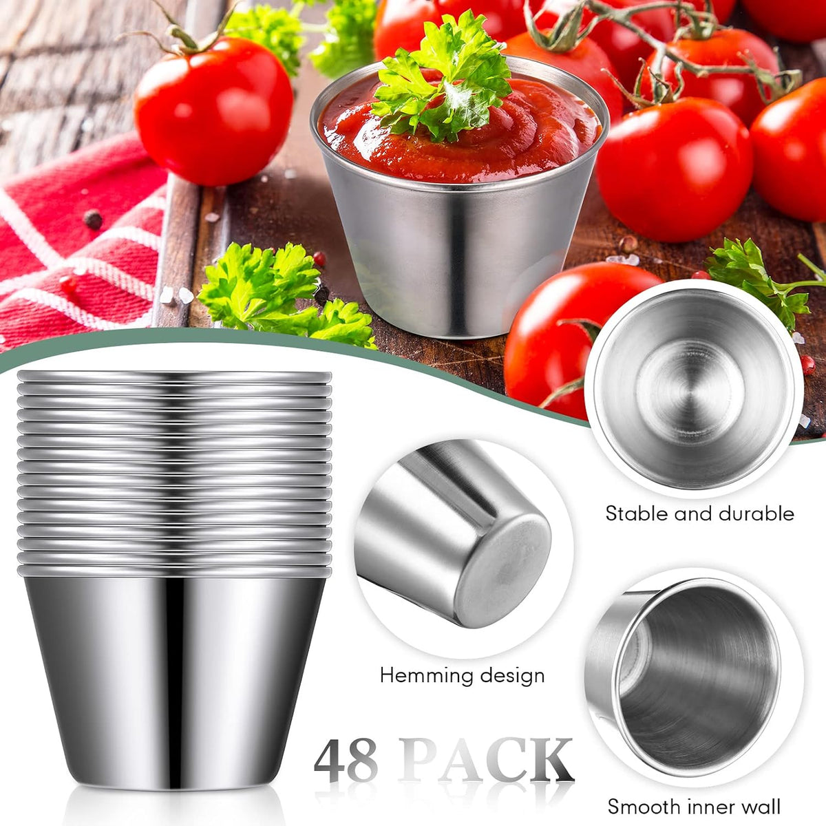 48 Pack 2.5 oz Metal Ramekins Sauce Cups Bulk