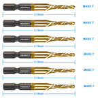 DKIBBITH 6-pc Metric M4 Combination Drill Tap Bit Set, M4*0.7 Thread Size, Titanium Coated High-Speed Steel, Ideal for Drilling and Threading in Soft Metal Wood and Plastic,1/4" Hex Shank