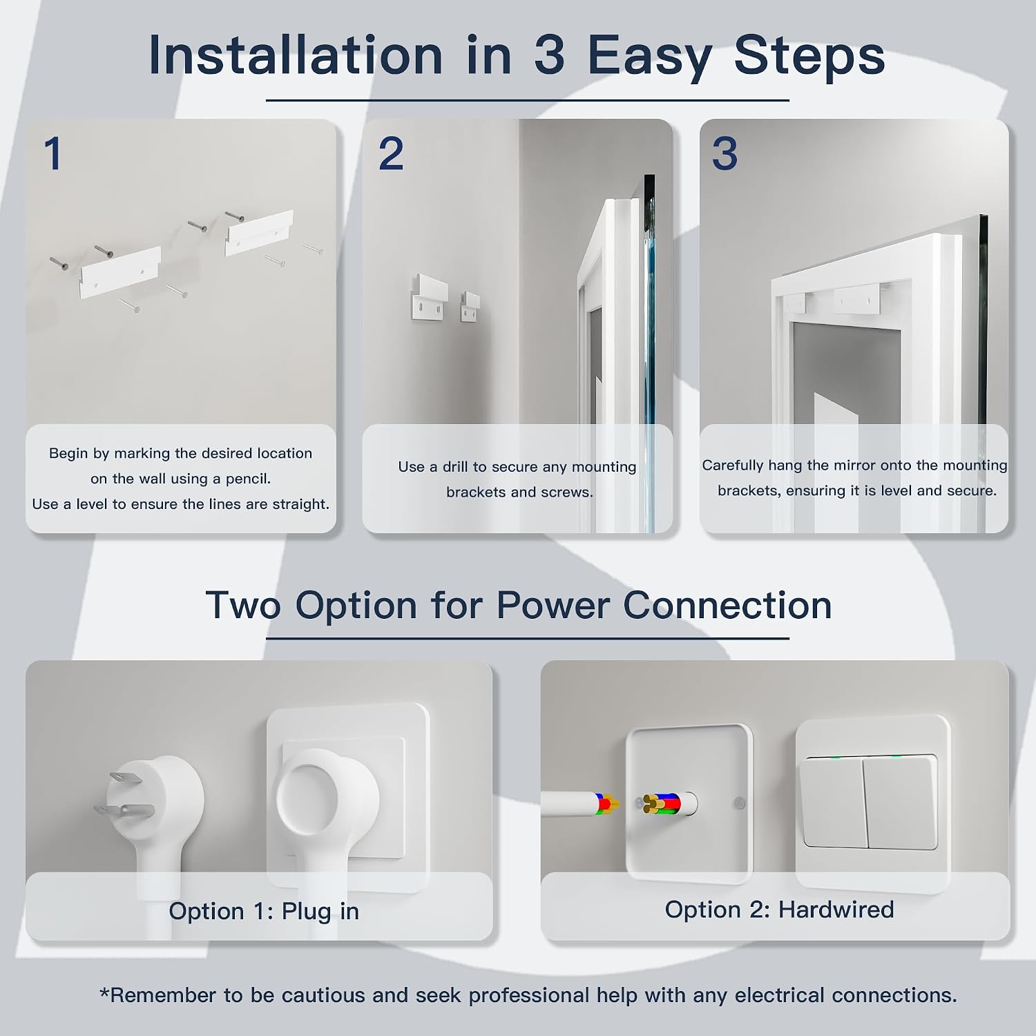 44x28 LED Mirror for Bathroom, Front and Back Lit, Anti-Fog, Dimmable | Memory Function,ETL,3 Color Temps