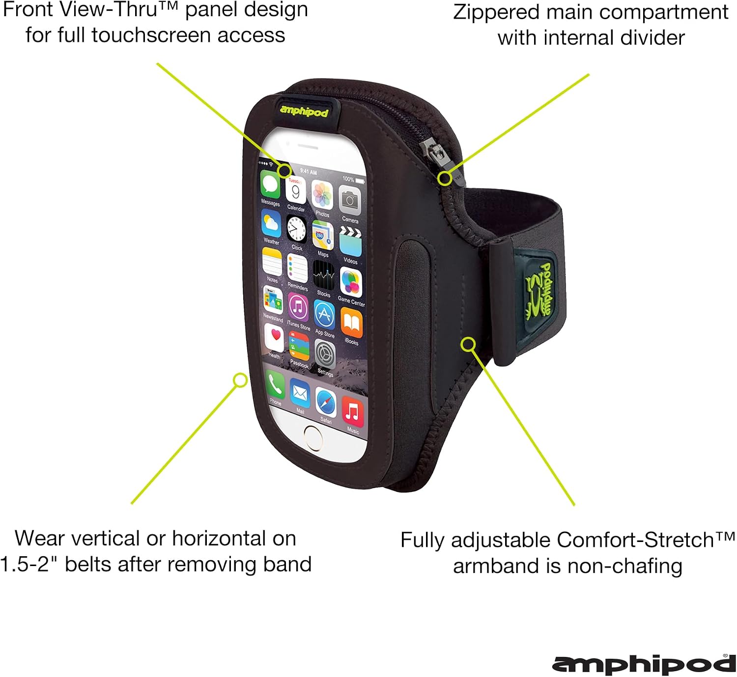 ArmPod SmartView Sumo Armband, Reflective Arm or Belt Cell Phone Accessory with Zip Storage for Running & Walking