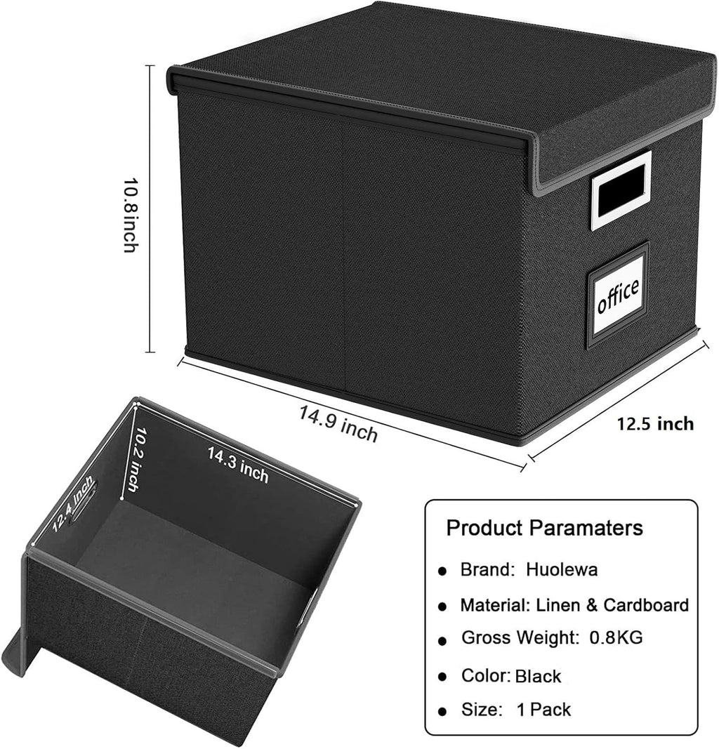 File Organizer Box with Lid, Collapsible File Folder Organizer for Office Document Storage, Filing Box with Plastic
