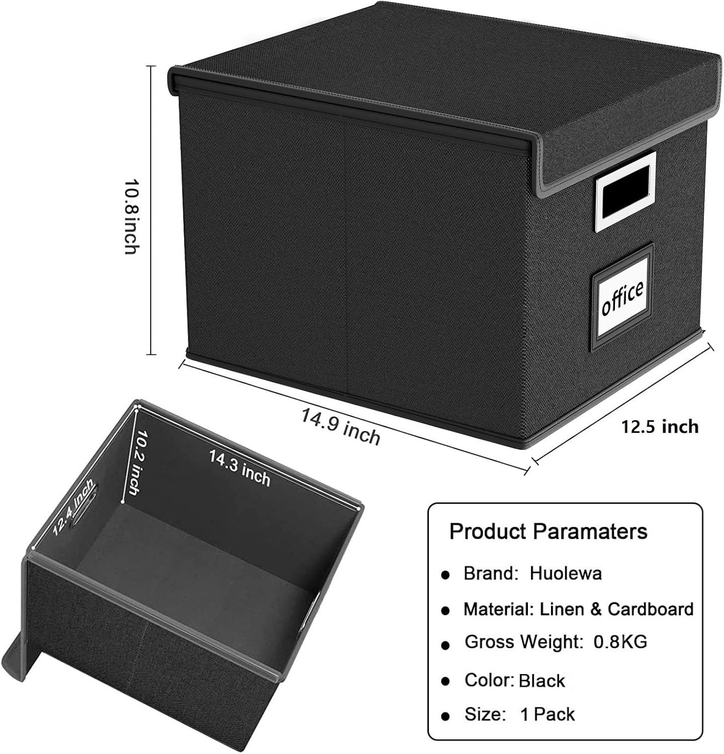 File Organizer Box with Lid, Collapsible File Folder Organizer for Office Document Storage, Filing Box with Plastic