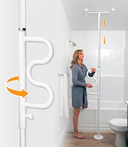 Wonder Pole Plus with Rotating Double Grab Bar, Tension Mounted Security Pole for Seniors & Elderly Adults, No-Drill