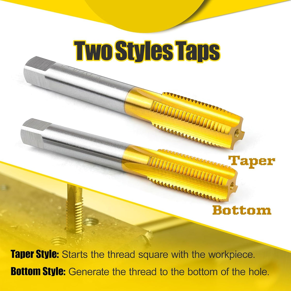2Pcs M12 x 1.75 Thread Tap for Metal,Taper and Bottom Threading Hand Tap