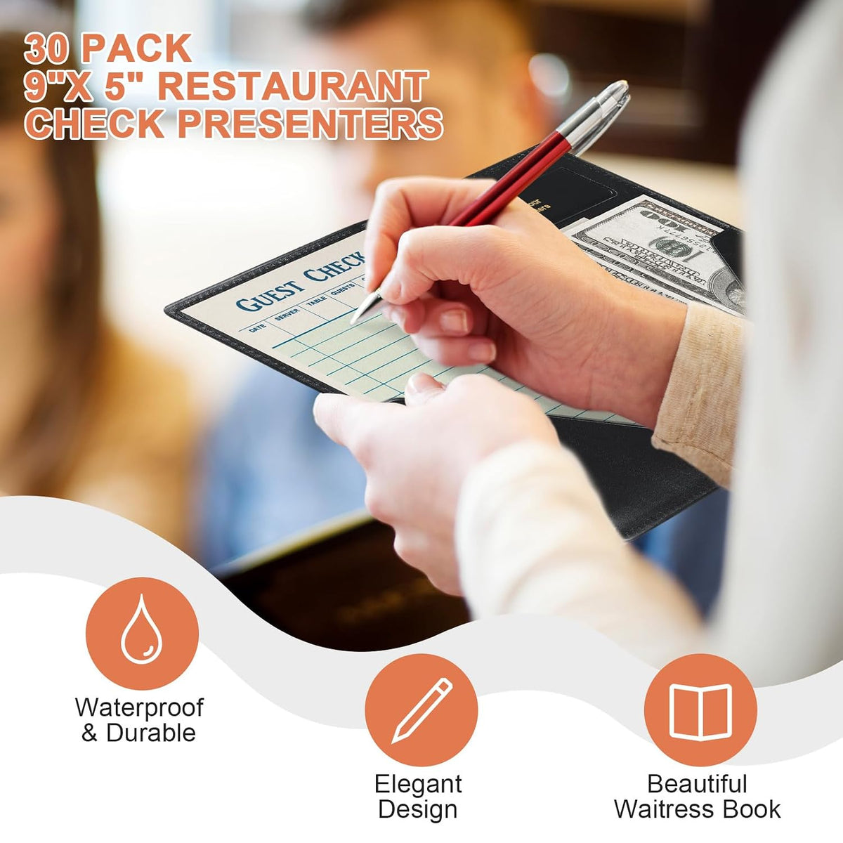 Leather Restaurant Check Presenters, 30Pcs 9 x 5" Guest Card Holder