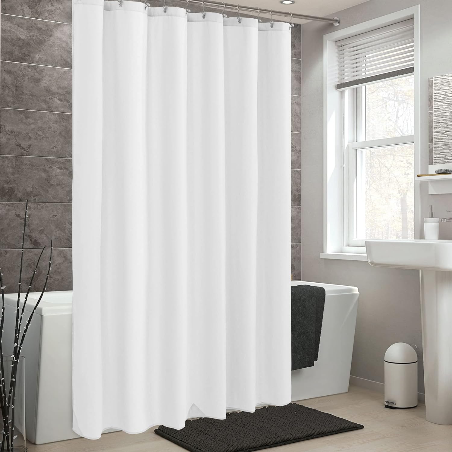 72x78 Long Waterproof Fabric Shower Curtain or Liner White | 2 Magnets, Soft Cloth & Hotel Quality, Machine Washable
