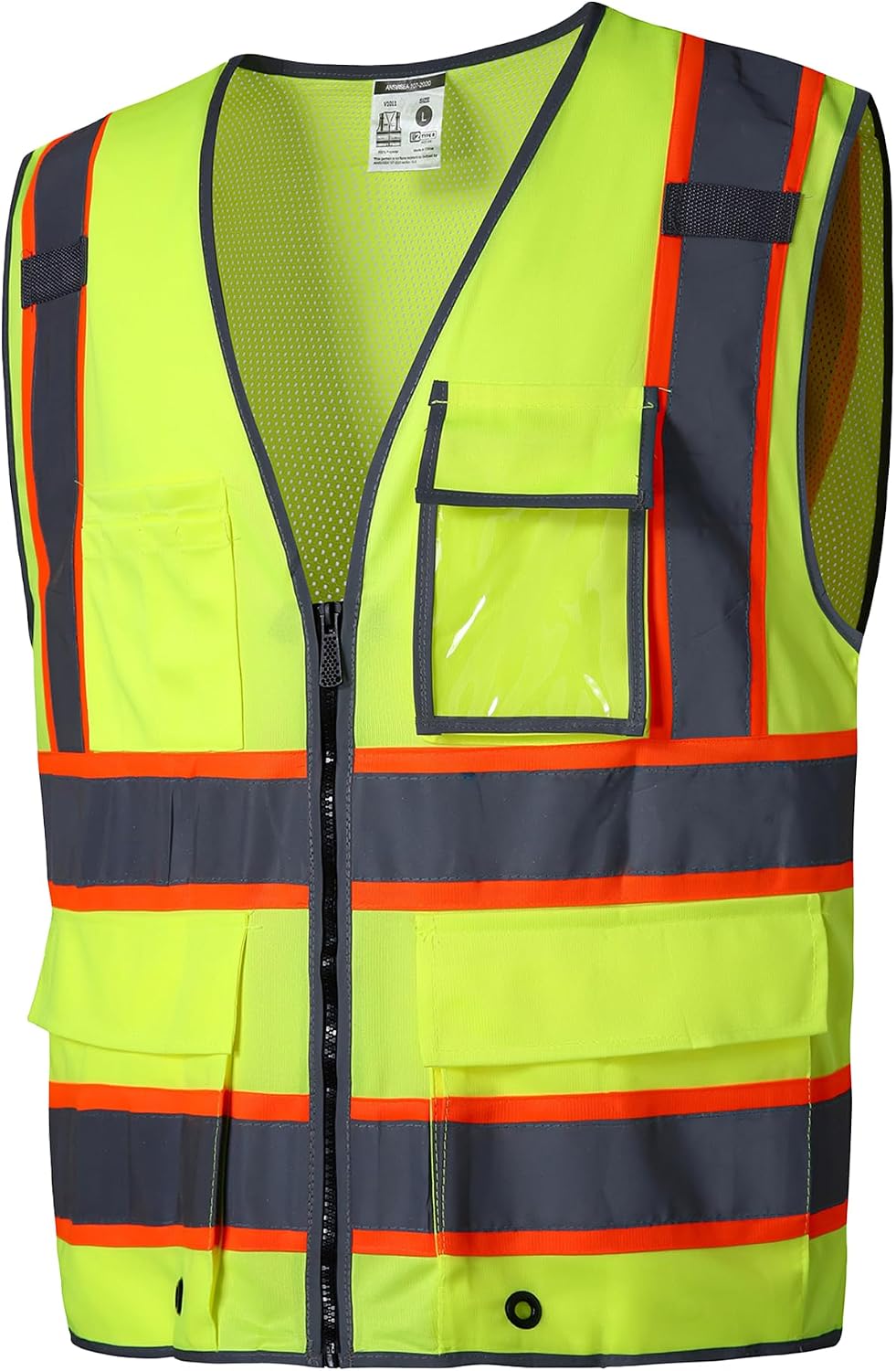 10 Pockets Safety Vest, Class 2 High Visibility Security with Zipper Back Mesh, Hi Vis Vest with Reflective Strips