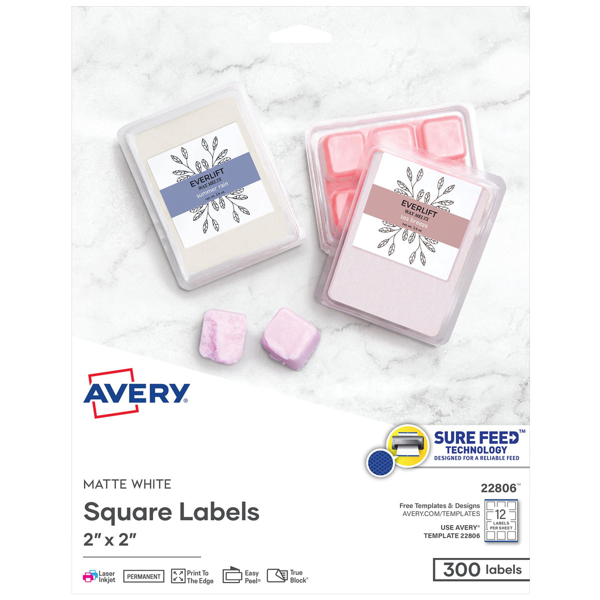 Printable Square Labels, 2" x 2", Matte White, Laser & Inkjet Compatible, 300 Blank Labels per Pack, Great for