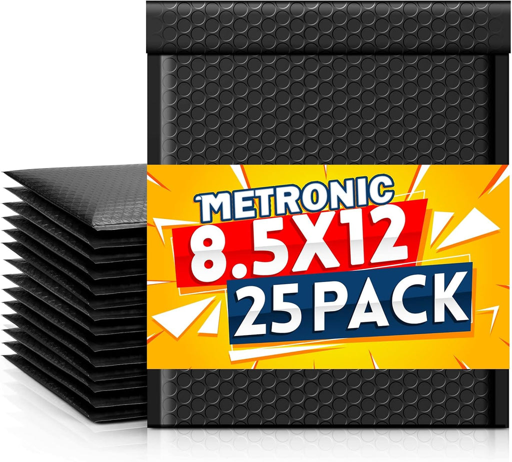 Bubble Mailers 8.5x12" Padded Envelopes Black 25 Pack Self Seal