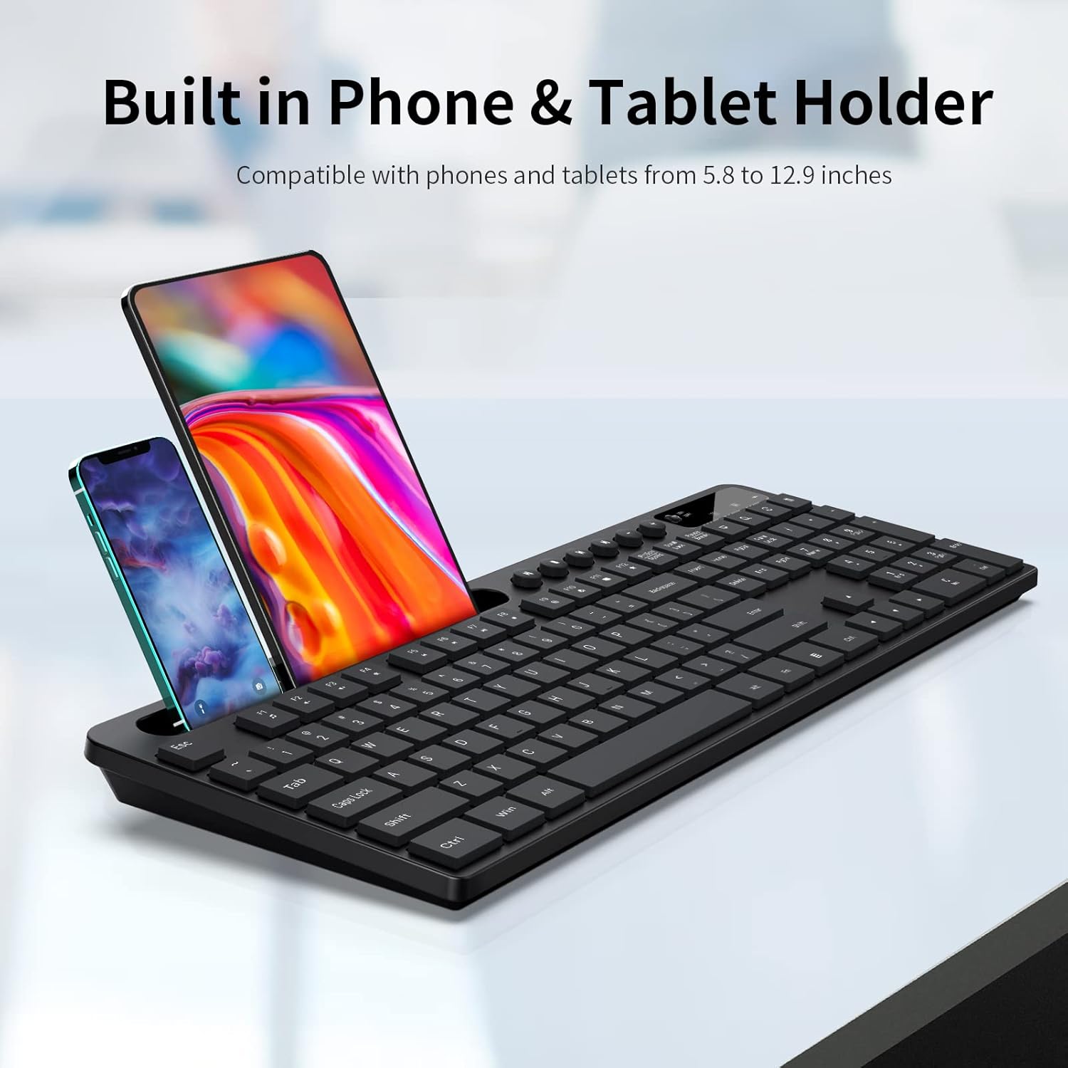 Wireless Keyboard and Mouse Combo, MARVO 2.4G Ergonomic Wireless Computer Keyboard with Phone Tablet Holder, Silent